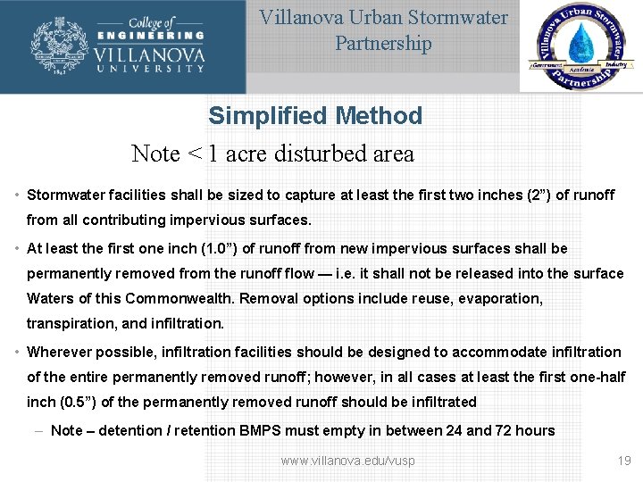 Villanova Urban Stormwater Partnership Simplified Method Note < 1 acre disturbed area • Stormwater