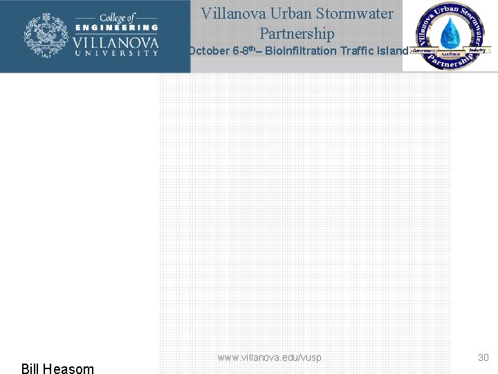 Villanova Urban Stormwater Partnership October 6 -8 th– Bio. Infiltration Traffic Island Bill Heasom