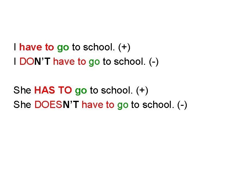 I have to go to school. (+) I DON’T have to go to school.