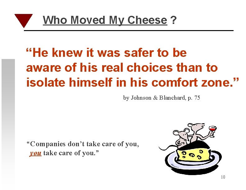 Who Moved My Cheese ? “He knew it was safer to be aware of