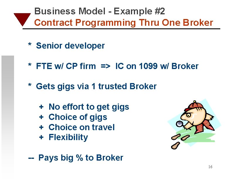 Business Model - Example #2 Contract Programming Thru One Broker * Senior developer *