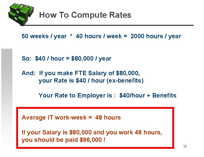 How To Compute Rates 50 weeks / year * 40 hours / week =