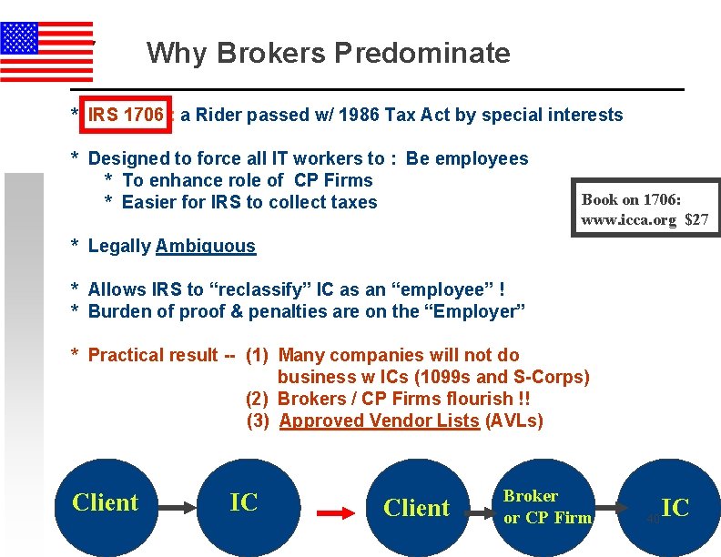 Why Brokers Predominate * IRS 1706 : a Rider passed w/ 1986 Tax Act