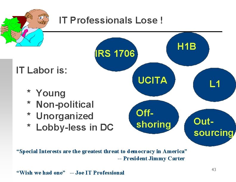 IT Professionals Lose ! H 1 B IRS 1706 IT Labor is: * *