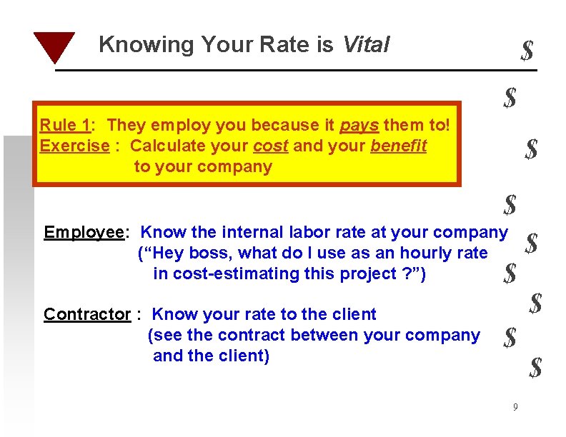 Knowing Your Rate is Vital $ $ Rule 1: They employ you because it
