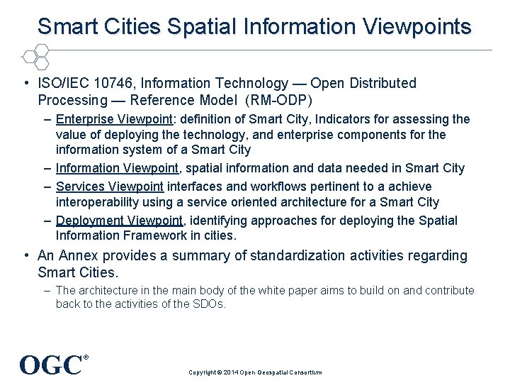 Smart Cities Spatial Information Viewpoints • ISO/IEC 10746, Information Technology — Open Distributed Processing