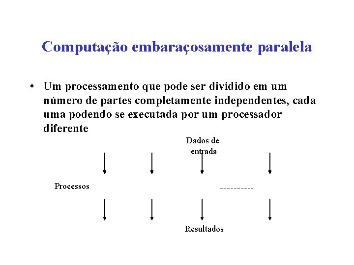 Computação embaraçosamente paralela • Um processamento que pode ser dividido em um número de