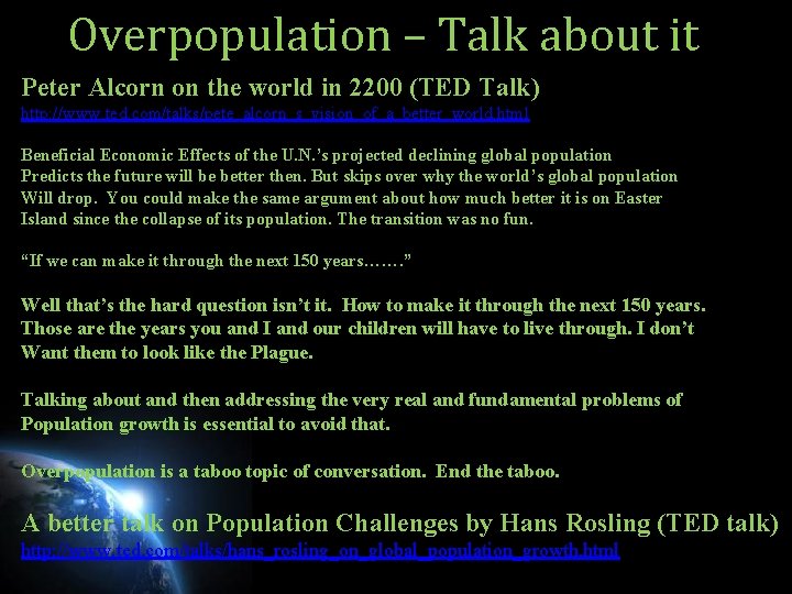 Overpopulation – Talk about it Peter Alcorn on the world in 2200 (TED Talk)