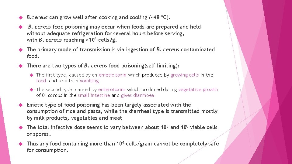 Enumeration of Bacillus Cereus in Foods General Characteristics
