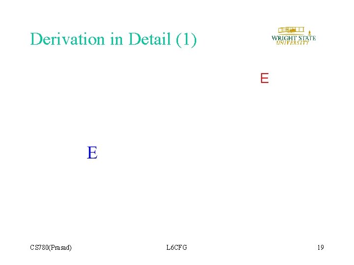 Derivation in Detail (1) E CS 780(Prasad) L 6 CFG 19 Derivation in Detail (1) E CS 780(Prasad) L 6 CFG 19