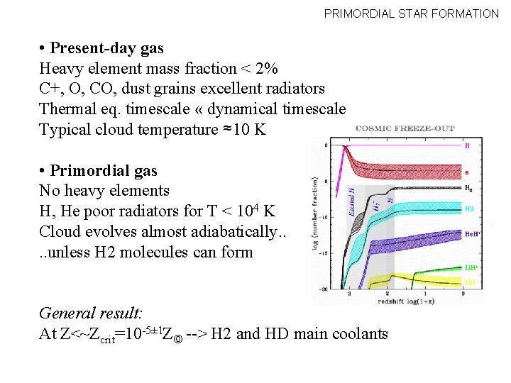 PRIMORDIAL STAR FORMATION • Present-day gas Heavy element mass fraction < 2% C+, O,