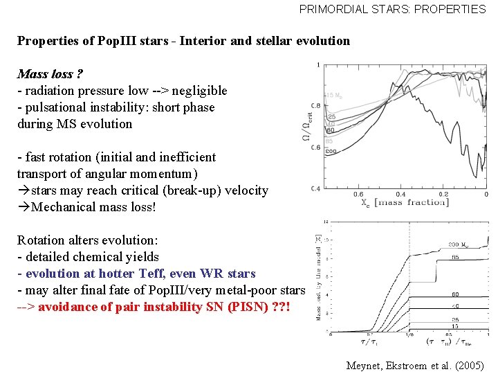 PRIMORDIAL STARS: PROPERTIES Properties of Pop. III stars - Interior and stellar evolution Mass