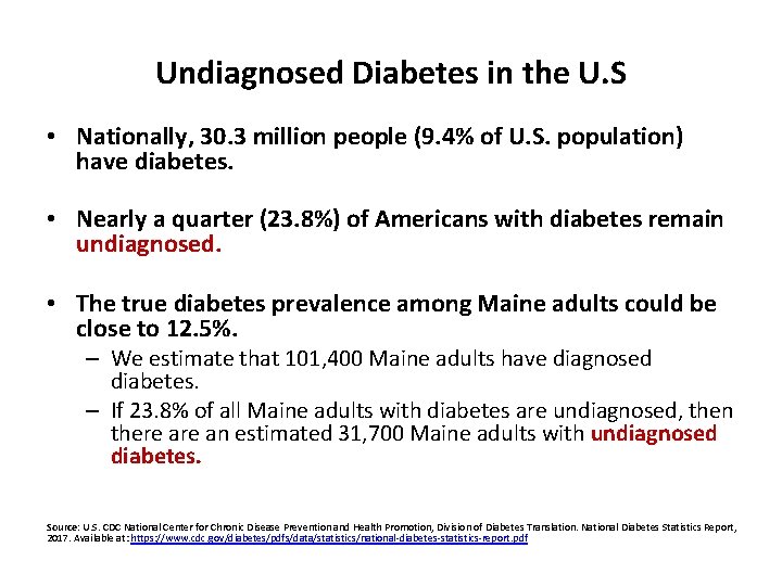 Undiagnosed Diabetes in the U. S • Nationally, 30. 3 million people (9. 4%