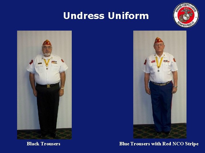 Undress Uniform Black Trousers Blue Trousers with Red NCO Stripe 