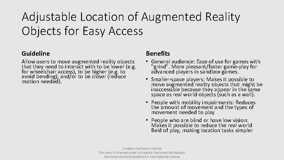 Adjustable Location of Augmented Reality Objects for Easy Access Guideline Benefits Allow users to