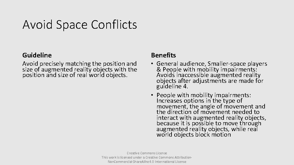 Avoid Space Conflicts Guideline Avoid precisely matching the position and size of augmented reality