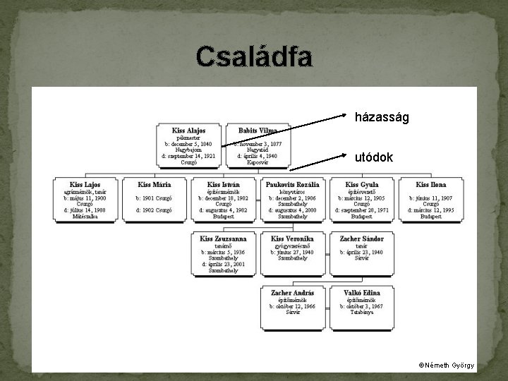 Családfa házasság utódok Németh György 