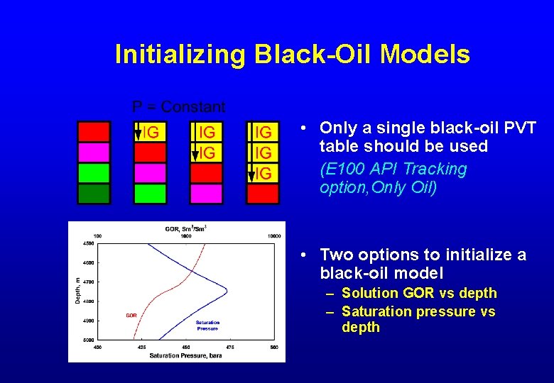 Initializing Black-Oil Models • Only a single black-oil PVT table should be used (E