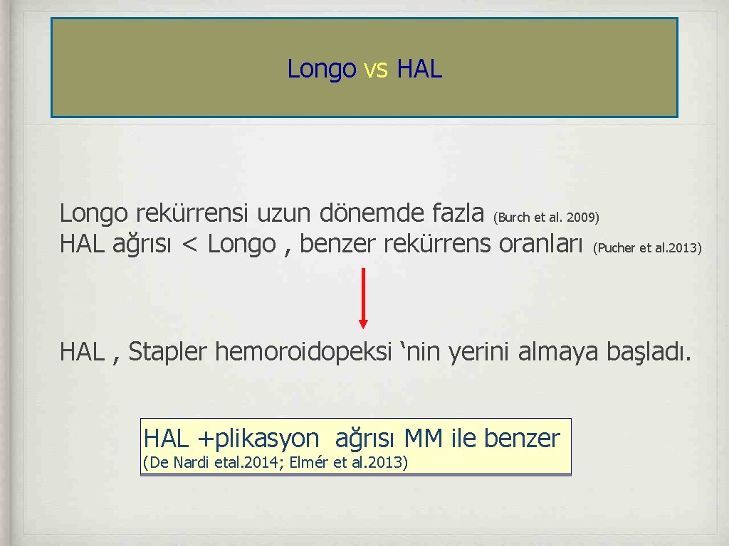 Longo vs HAL Longo rekürrensi uzun dönemde fazla (Burch et al. 2009) HAL ağrısı