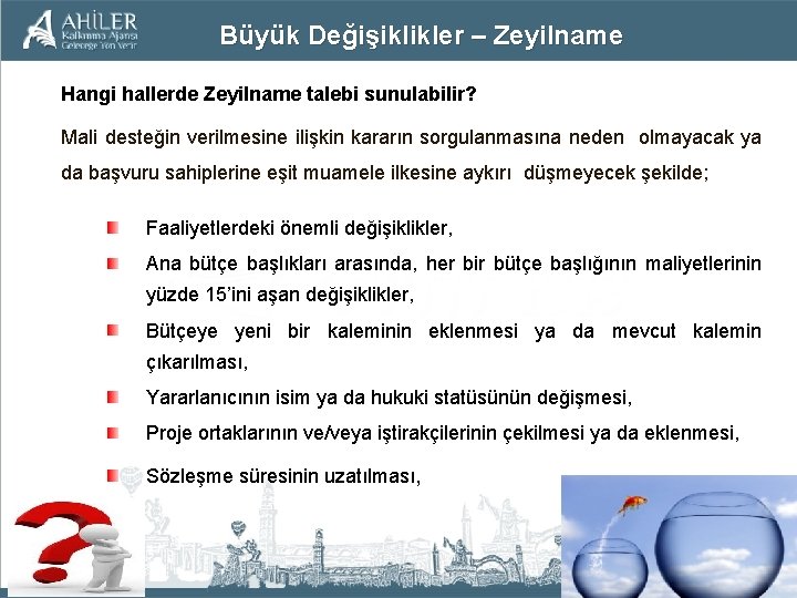 Büyük Değişiklikler – Zeyilname Hangi hallerde Zeyilname talebi sunulabilir? Mali desteğin verilmesine ilişkin kararın