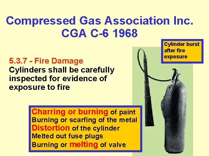 Compressed Gas Association Inc. CGA C-6 1968 5. 3. 7 - Fire Damage Cylinders