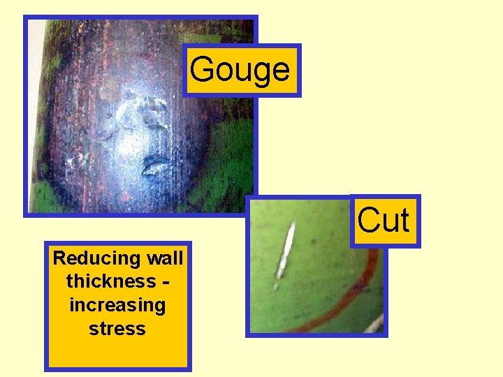 Gouge Cut Reducing wall thickness increasing stress 