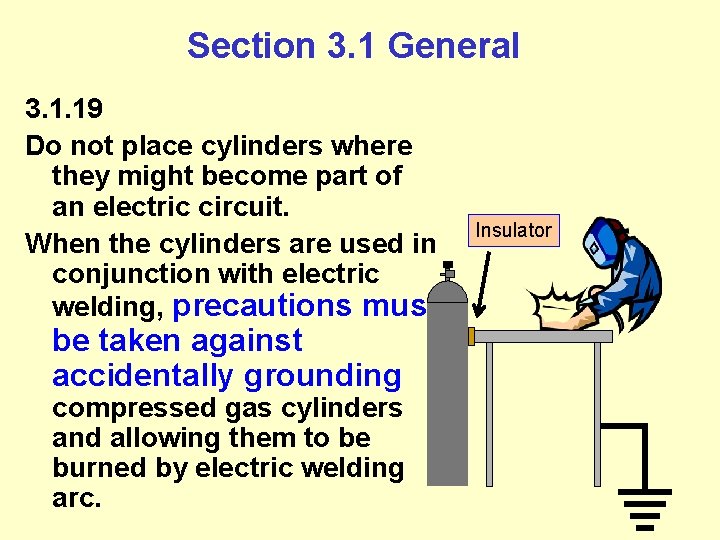 Section 3. 1 General 3. 1. 19 Do not place cylinders where they might