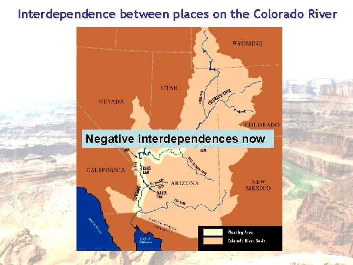 Interdependence between places on the Colorado River Negative interdependences now 
