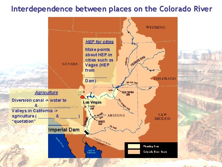 Interdependence between places on the Colorado River HEP for cities Make points about HEP