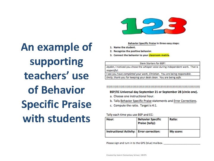 An example of supporting teachers’ use of Behavior Specific Praise with students 