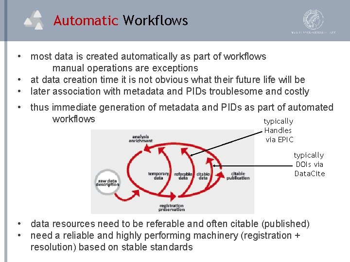 Automatic Workflows • most data is created automatically as part of workflows manual operations