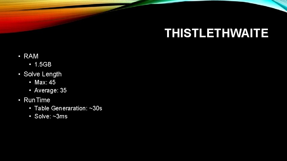 THISTLETHWAITE • RAM • 1. 5 GB • Solve Length • Max: 45 •