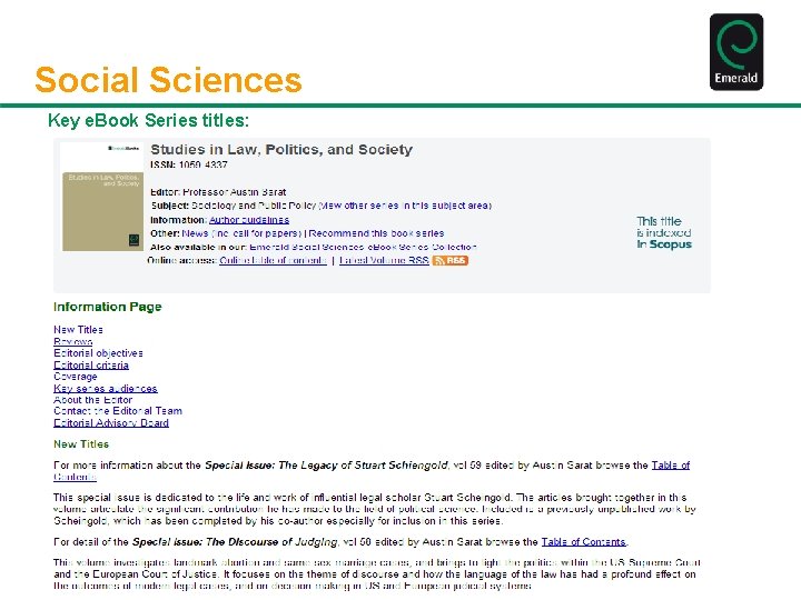 Social Sciences Key e. Book Series titles: 