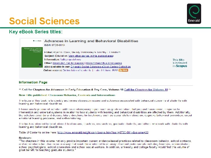 Social Sciences Key e. Book Series titles: 