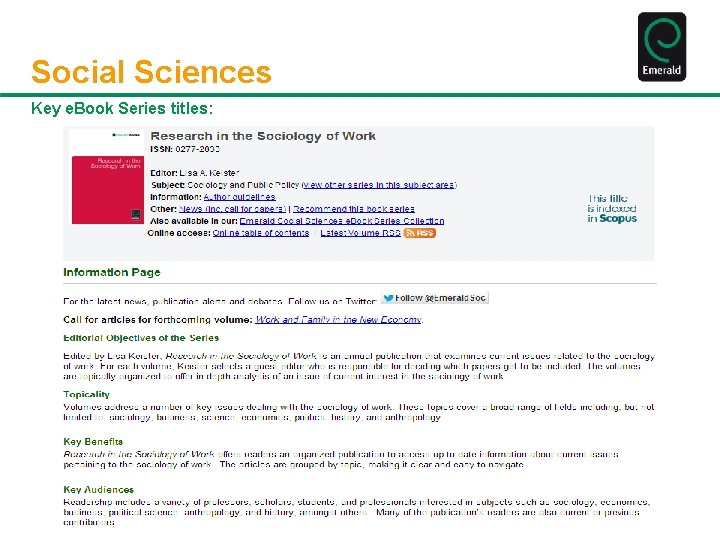 Social Sciences Key e. Book Series titles: 