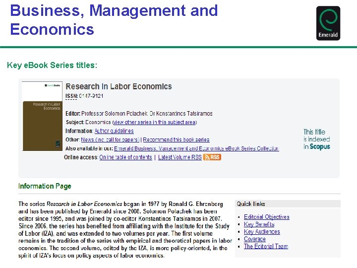 Business, Management and Economics Key e. Book Series titles: 