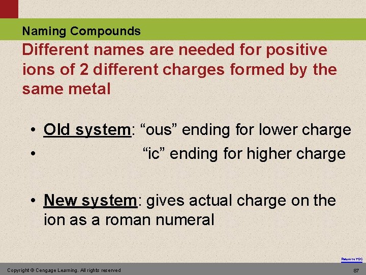 Naming Compounds Different names are needed for positive ions of 2 different charges formed