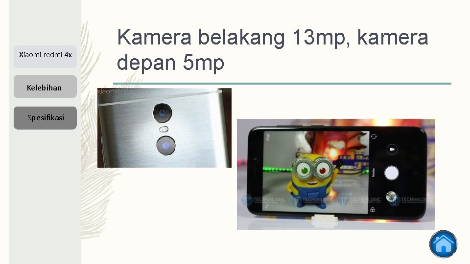 Xiaomi redmi 4 x Kelebihan Spesifikasi Kamera belakang 13 mp, kamera depan 5 mp