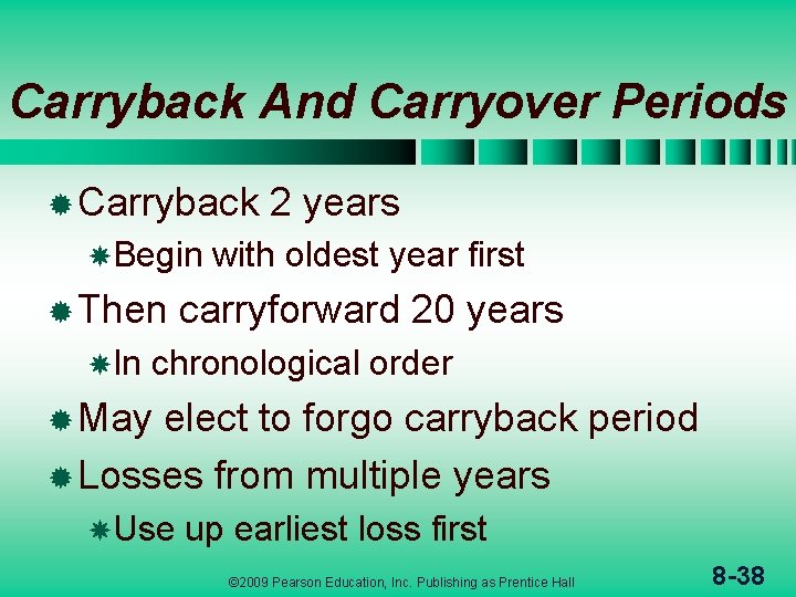 Carryback And Carryover Periods ® Carryback Begin ® Then In 2 years with oldest