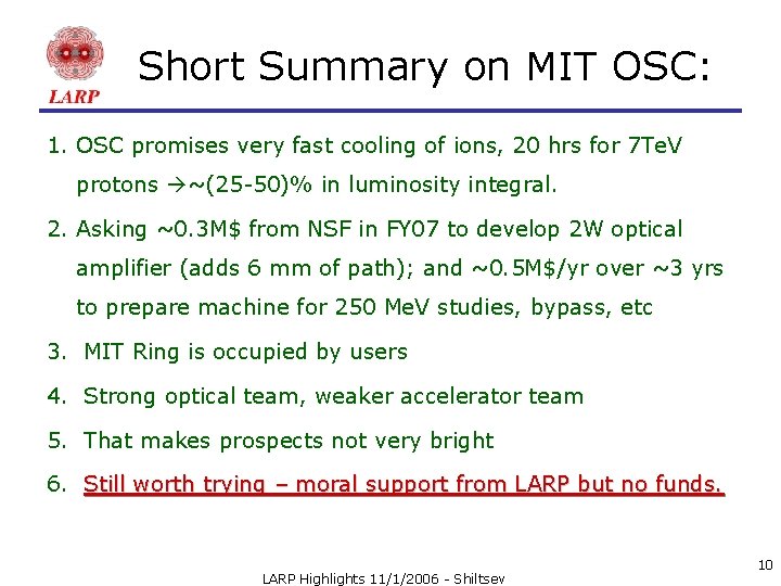 Short Summary on MIT OSC: 1. OSC promises very fast cooling of ions, 20