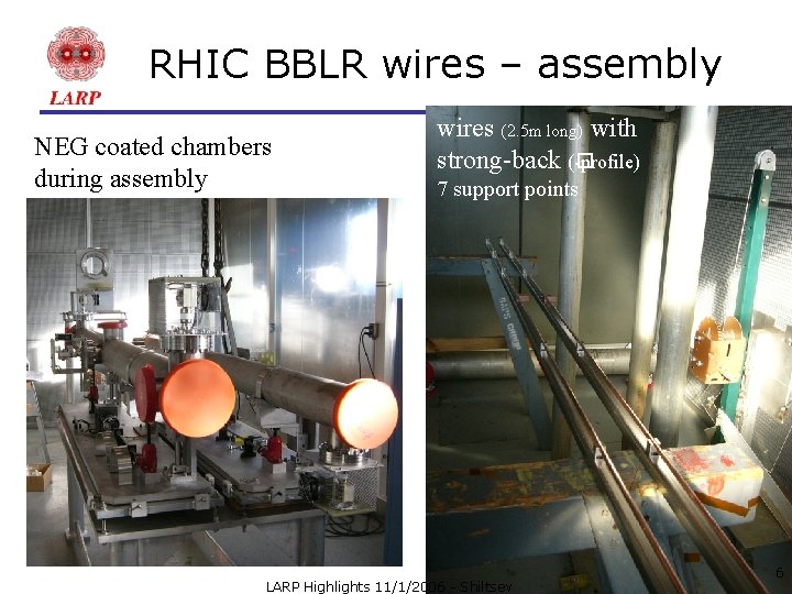 RHIC BBLR wires – assembly NEG coated chambers during assembly wires (2. 5 m