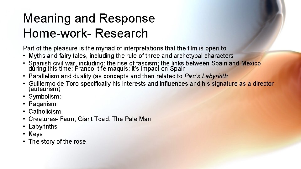 Meaning and Response Home-work- Research Part of the pleasure is the myriad of interpretations