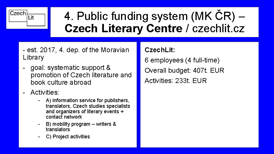 4. Public funding system (MK ČR) – Czech Literary Centre / czechlit. cz -