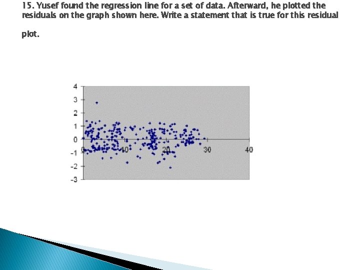 15. Yusef found the regression line for a set of data. Afterward, he plotted