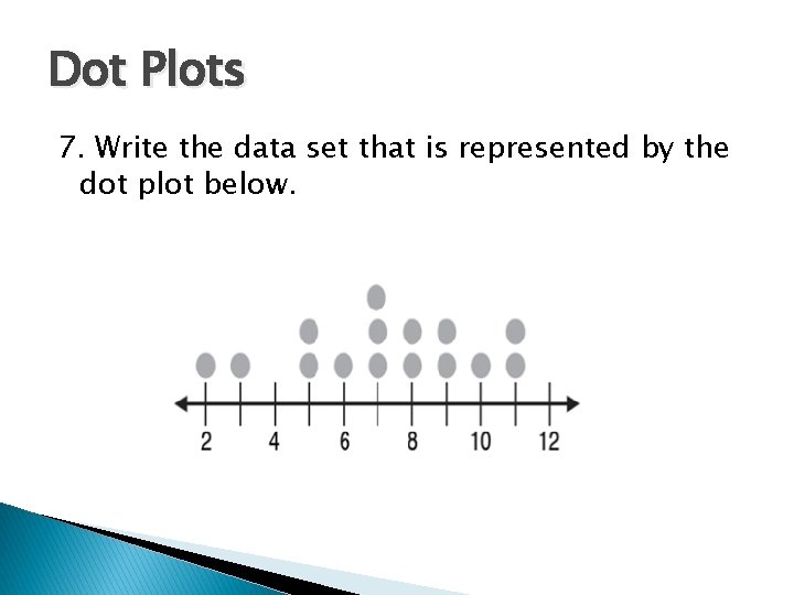Dot Plots 7. Write the data set that is represented by the dot plot