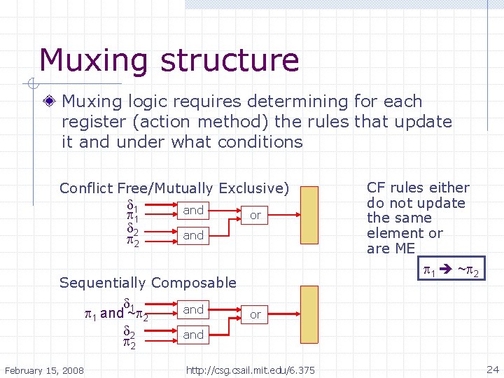 Muxing structure Muxing logic requires determining for each register (action method) the rules that