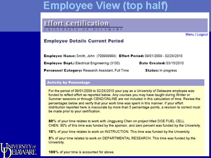 Employee View (top half) 