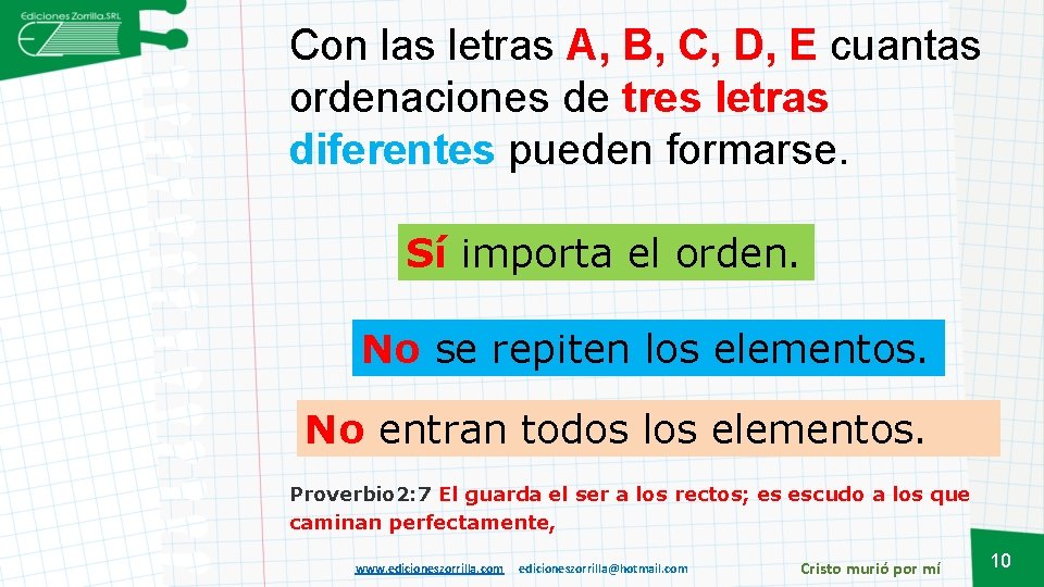 Con las letras A, B, C, D, E cuantas ordenaciones de tres letras diferentes