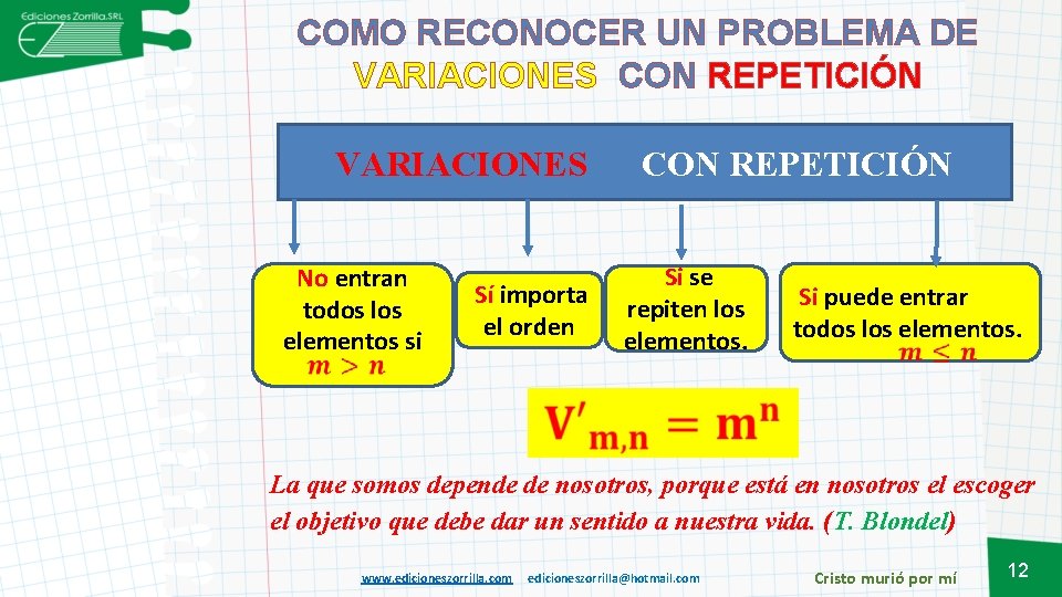 COMO RECONOCER UN PROBLEMA DE VARIACIONES CON REPETICIÓN VARIACIONES No entran todos los elementos