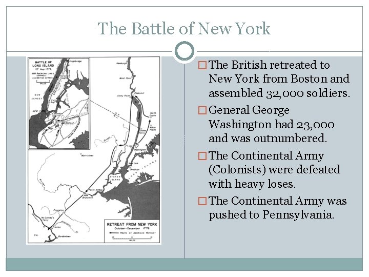 The Battle of New York � The British retreated to New York from Boston